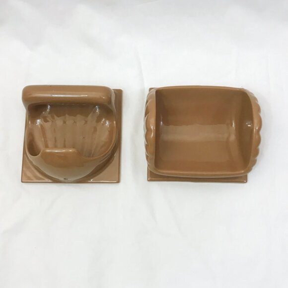 Vintage 70s 80s Bathroom Soap and toilet roll Holders Ceramic Brown Tan Retro Re - Picture 2 of 6